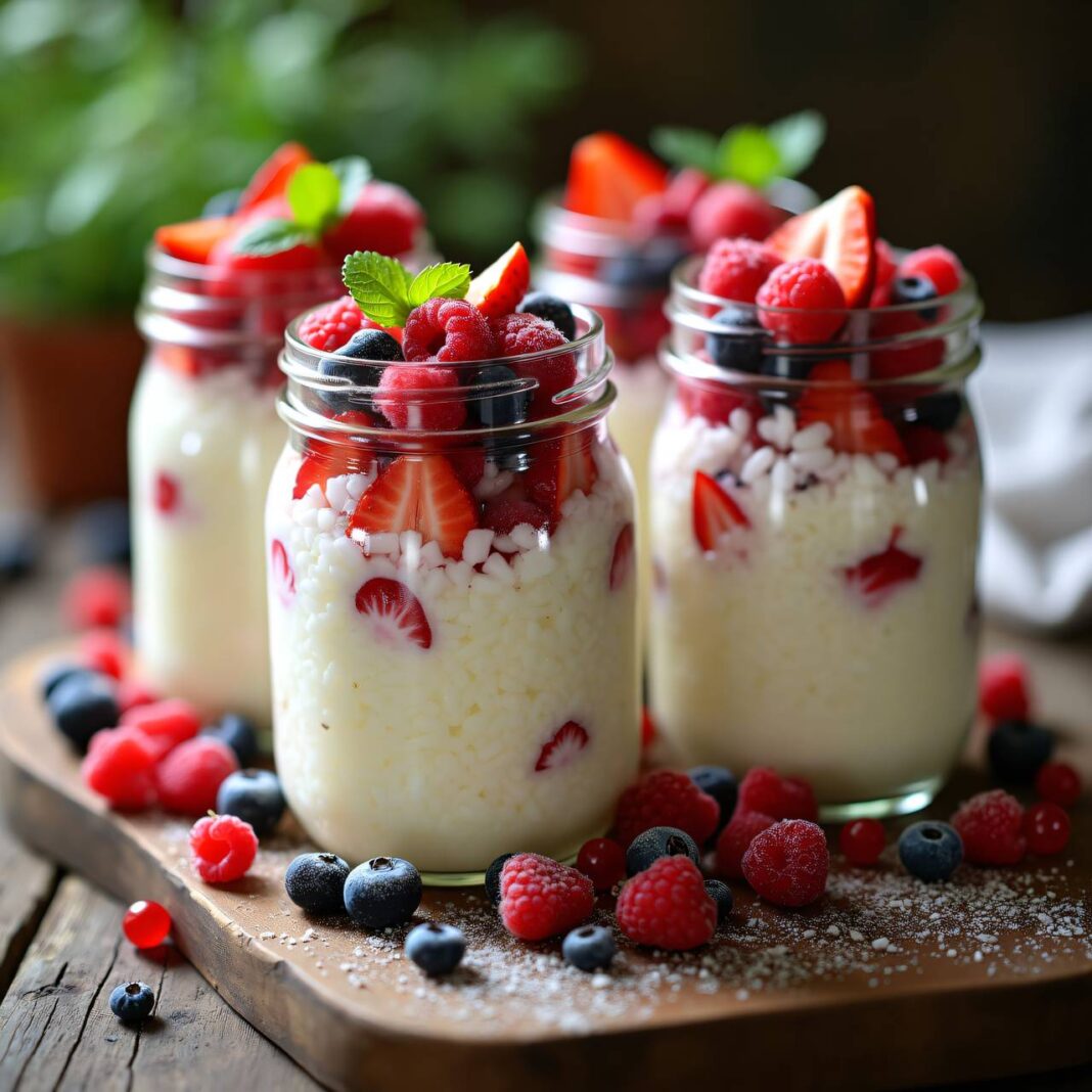 Milchreis mit Joghurt und Beeren (im Glas) Rezept Milchreis mit Joghurt und Beeren (im Glas) Rezept