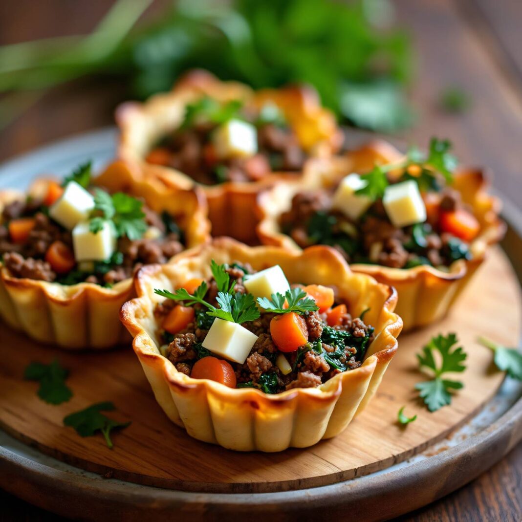 Mini-Hackfleischblechkuchen mit Gemüse Rezept Mini-Hackfleischblechkuchen mit Gemüse Rezept