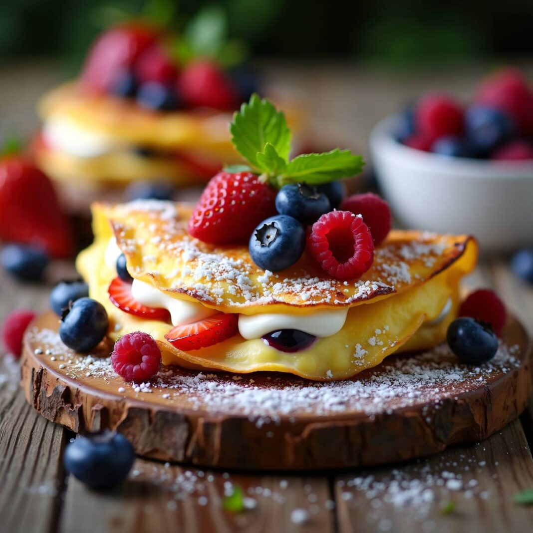 Mini-Rohr-Omeletten mit Sahne-Beeren-Füllung Rezept Mini-Rohr-Omeletten mit Sahne-Beeren-Füllung Rezept