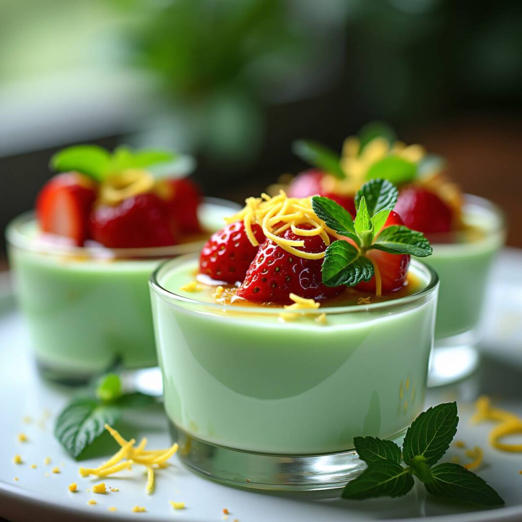 Minz-Panna-cotta mit marinierten Erdbeeren Rezept Minz-Panna-cotta mit marinierten Erdbeeren Rezept