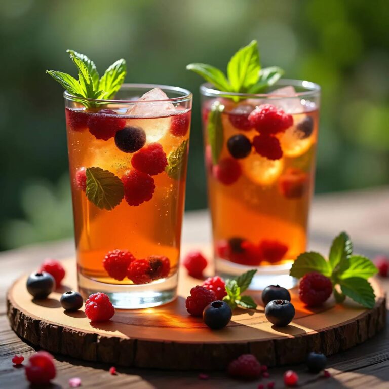 Minze-Früchte-Tee mit bunten Beeren-Eiswürfeln Rezept