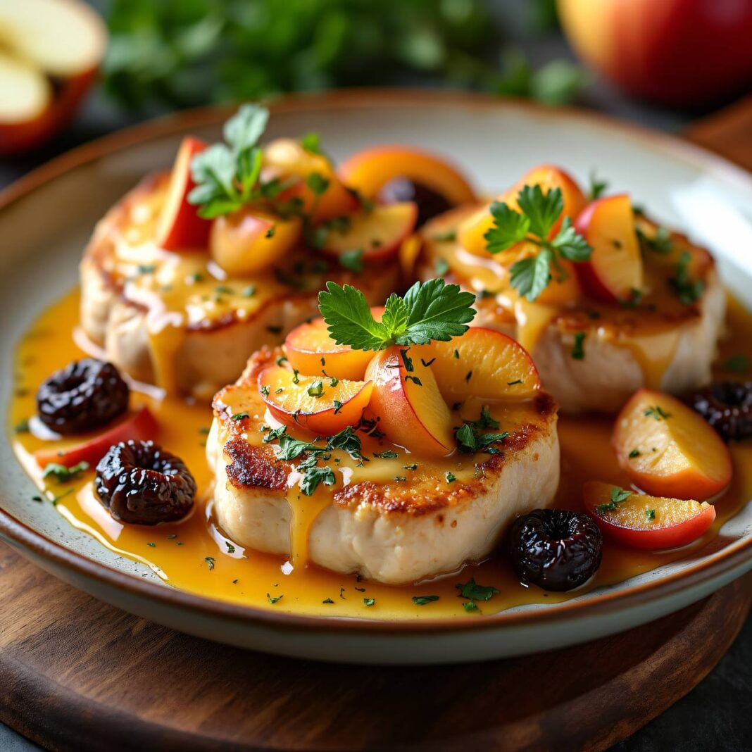 Mit Apfel gratinierte Schweinskoteletts Rezept Mit Apfel gratinierte Schweinskoteletts Rezept