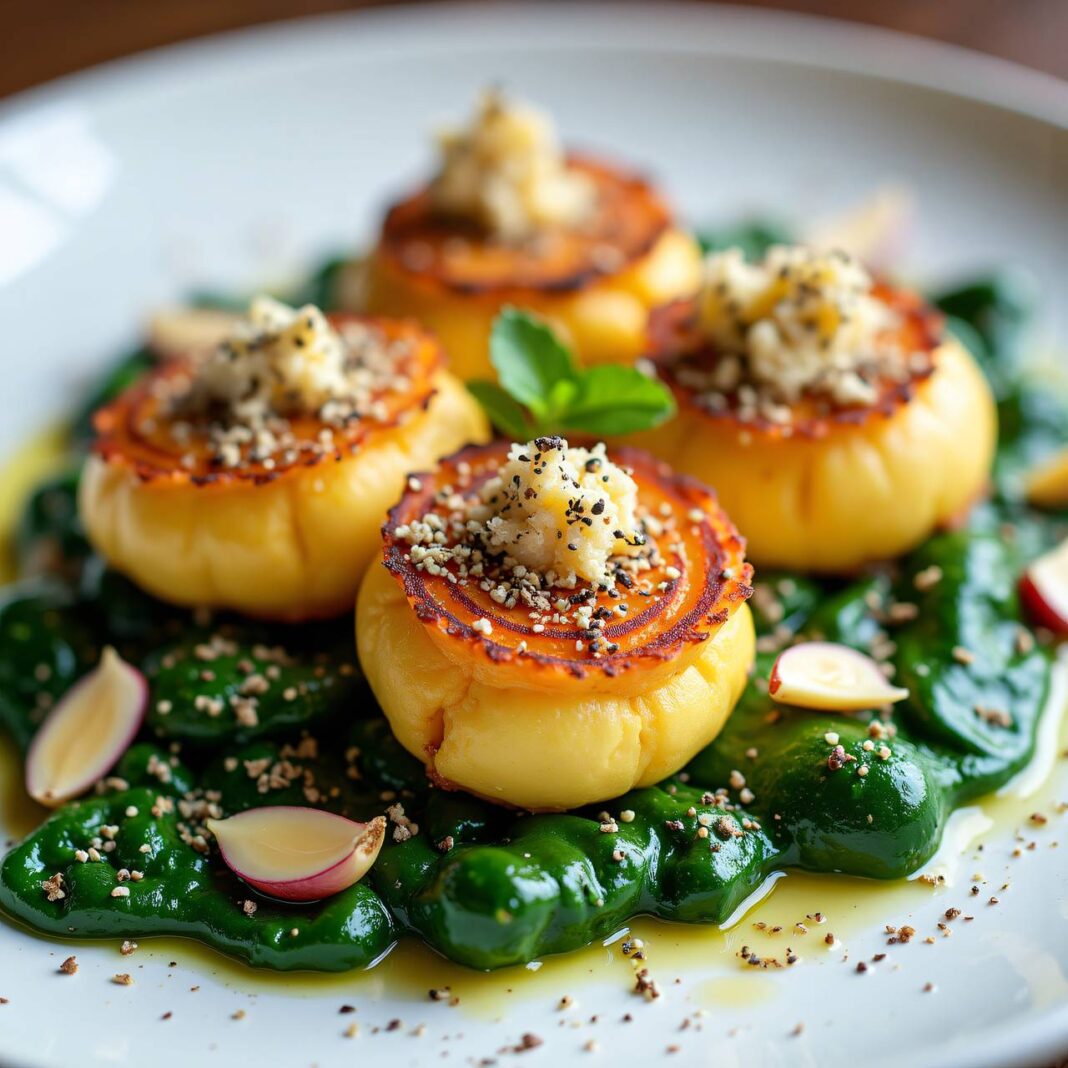 Mohnpizokel auf Rahmspinat Rezept Mohnpizokel auf Rahmspinat Rezept