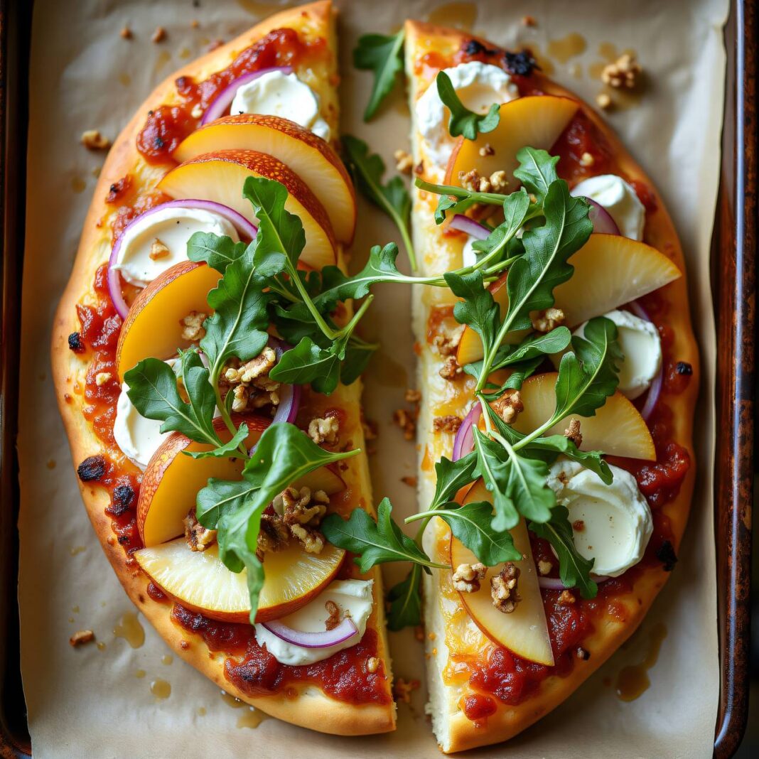 Naan-Brot-Pizza mit Birnen und Brie Rezept Naan-Brot-Pizza mit Birnen und Brie Rezept