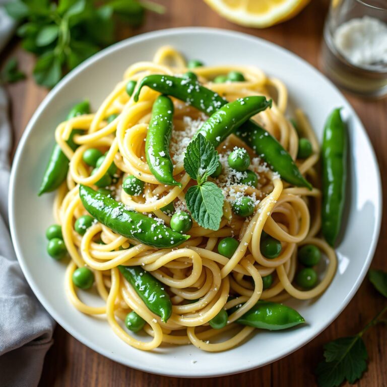 Nudeln mit Erbsen und Zuckerschoten Rezept
