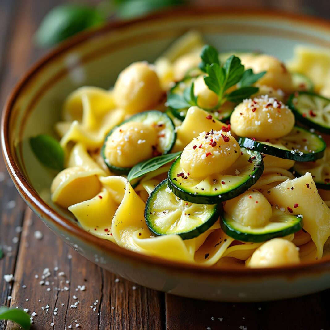 Nudeln mit Zucchini und Frischkäsenocken Rezept Nudeln mit Zucchini und Frischkäsenocken Rezept