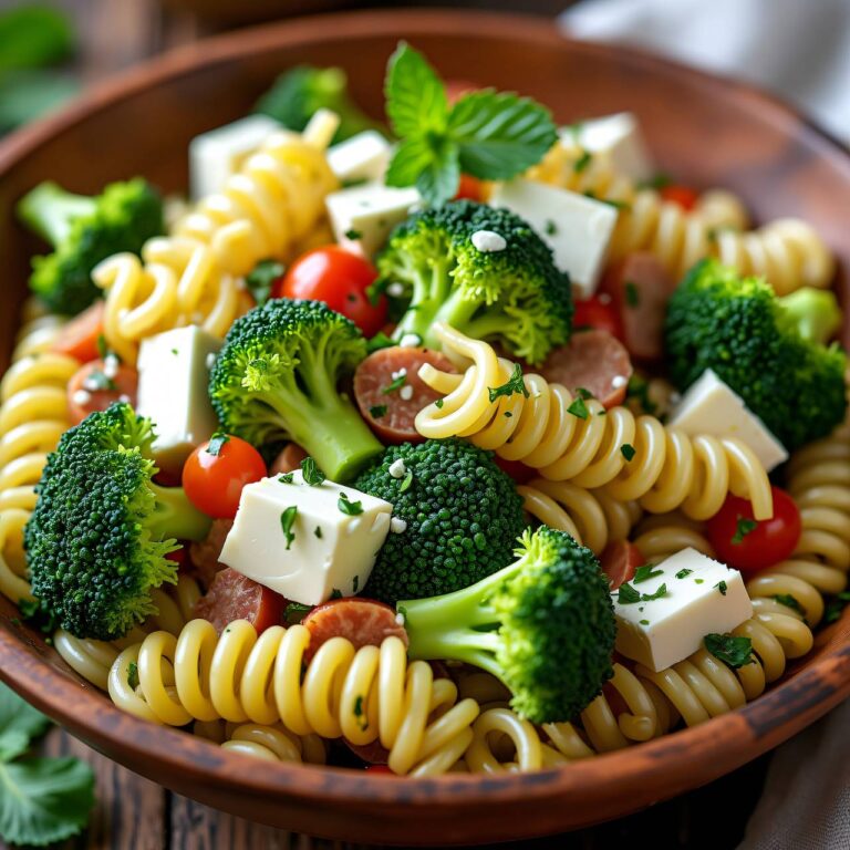 Nudelsalat mit Fleisch, Broccoli und Käse Rezept