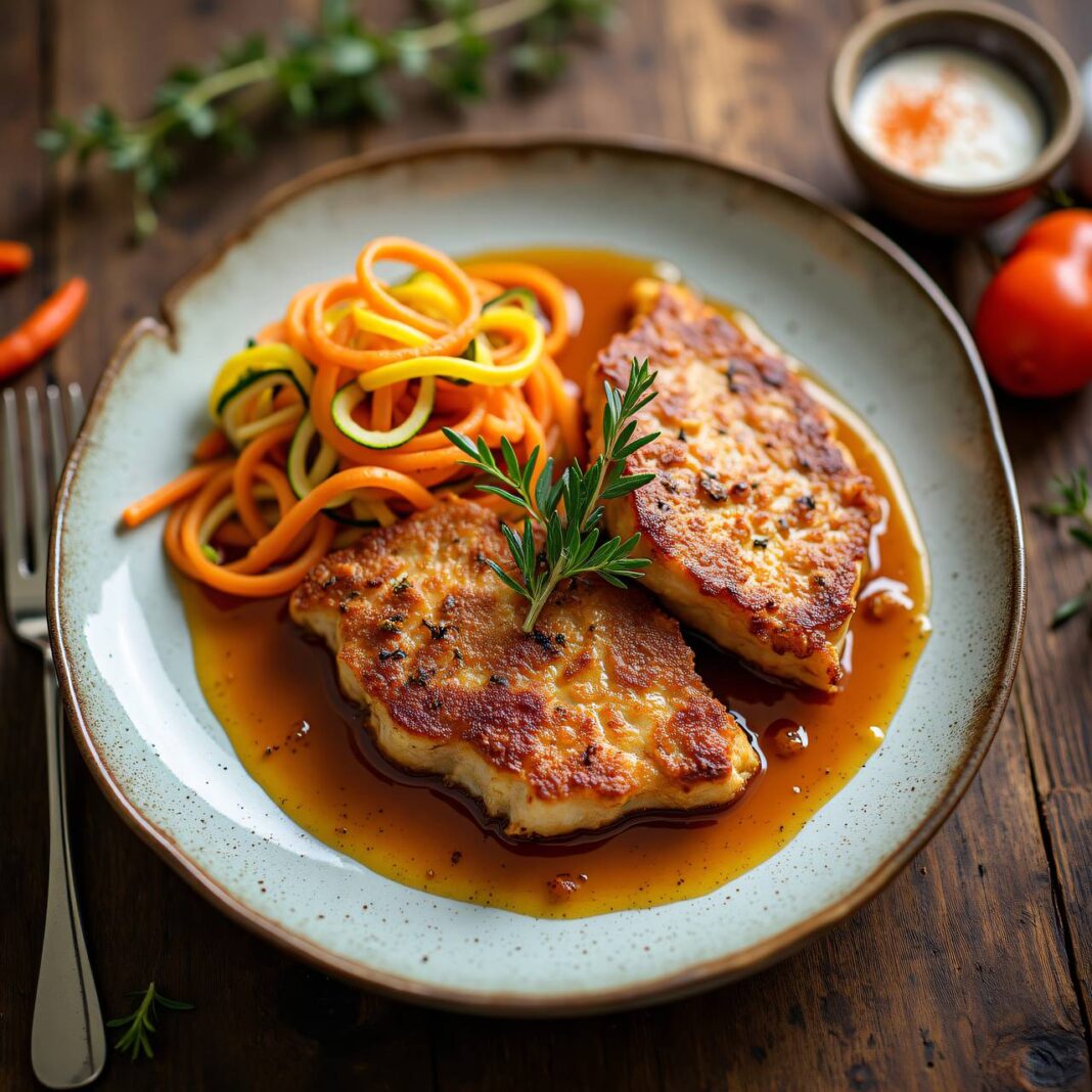 Obersschnitzel mit Gemüsenudeln Rezept Obersschnitzel mit Gemüsenudeln Rezept