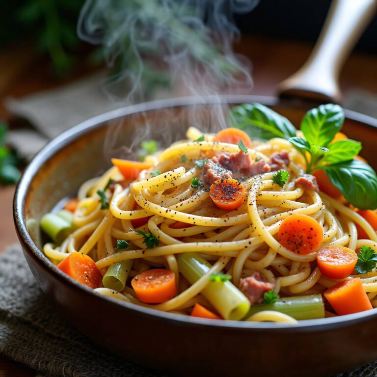 One-Pot-Spaghetti mit Gemüse und Wurst Rezept