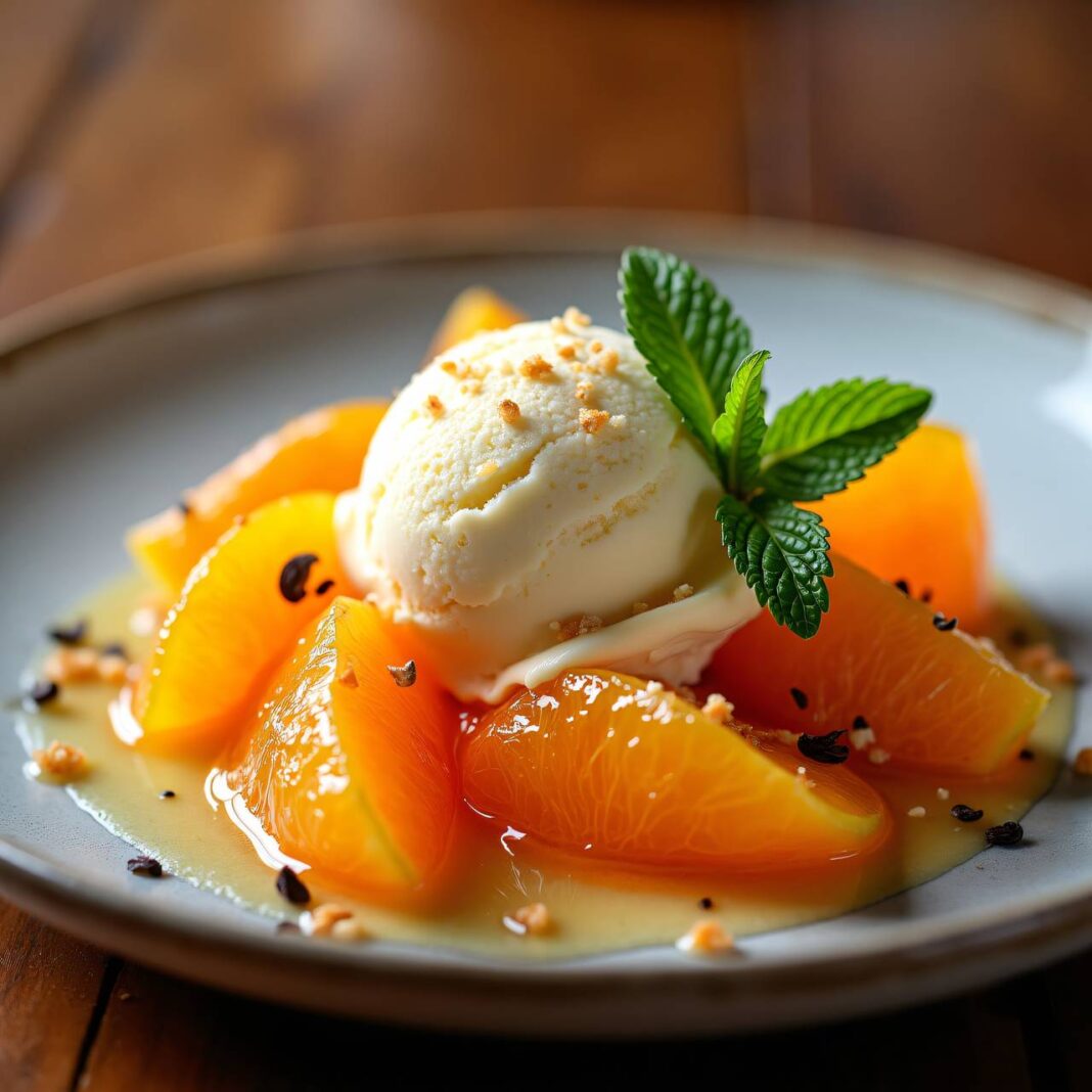 Orangenblütenglace mit marinierten Orangen Rezept Orangenblütenglace mit marinierten Orangen Rezept
