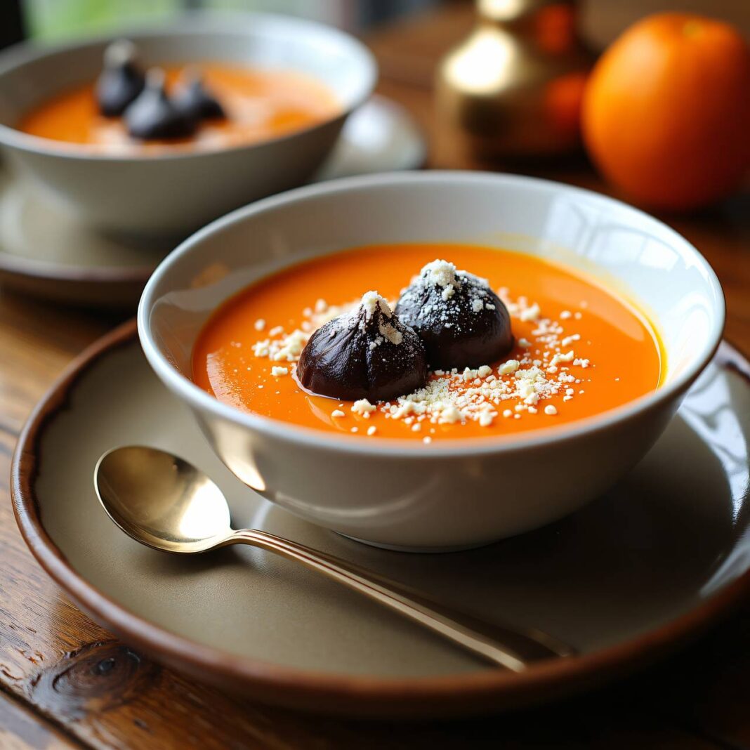 Orangensuppe mit Schokoladeklösschen Rezept Orangensuppe mit Schokoladeklösschen Rezept