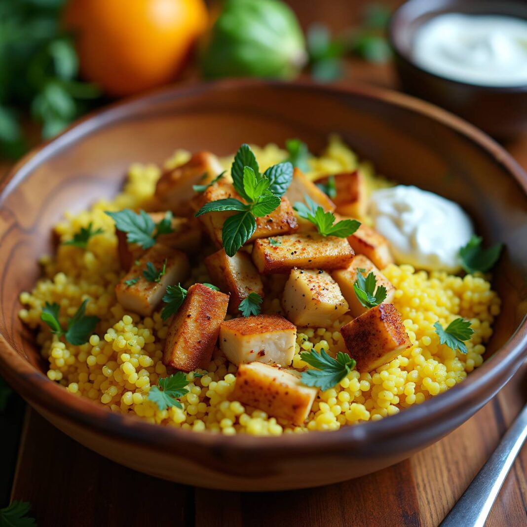 Orientalischer Couscous mit Hähnchen und Rosenkohl Rezept Orientalischer Couscous mit Hähnchen und Rosenkohl Rezept