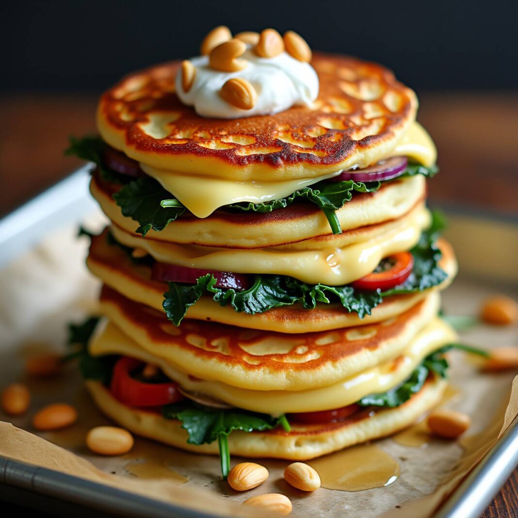 Pancake-Türmchen mit Käse Rezept Pancake-Türmchen mit Käse Rezept