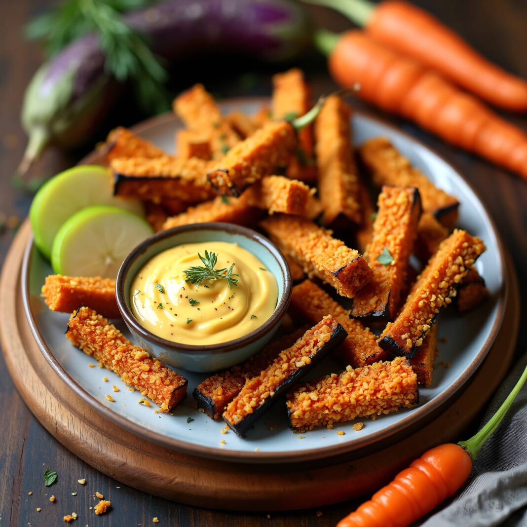 Panierte Auberginen- und Karotten-Pommes frites aus dem Ofen Rezept Panierte Auberginen- und Karotten-Pommes frites aus dem Ofen Rezept