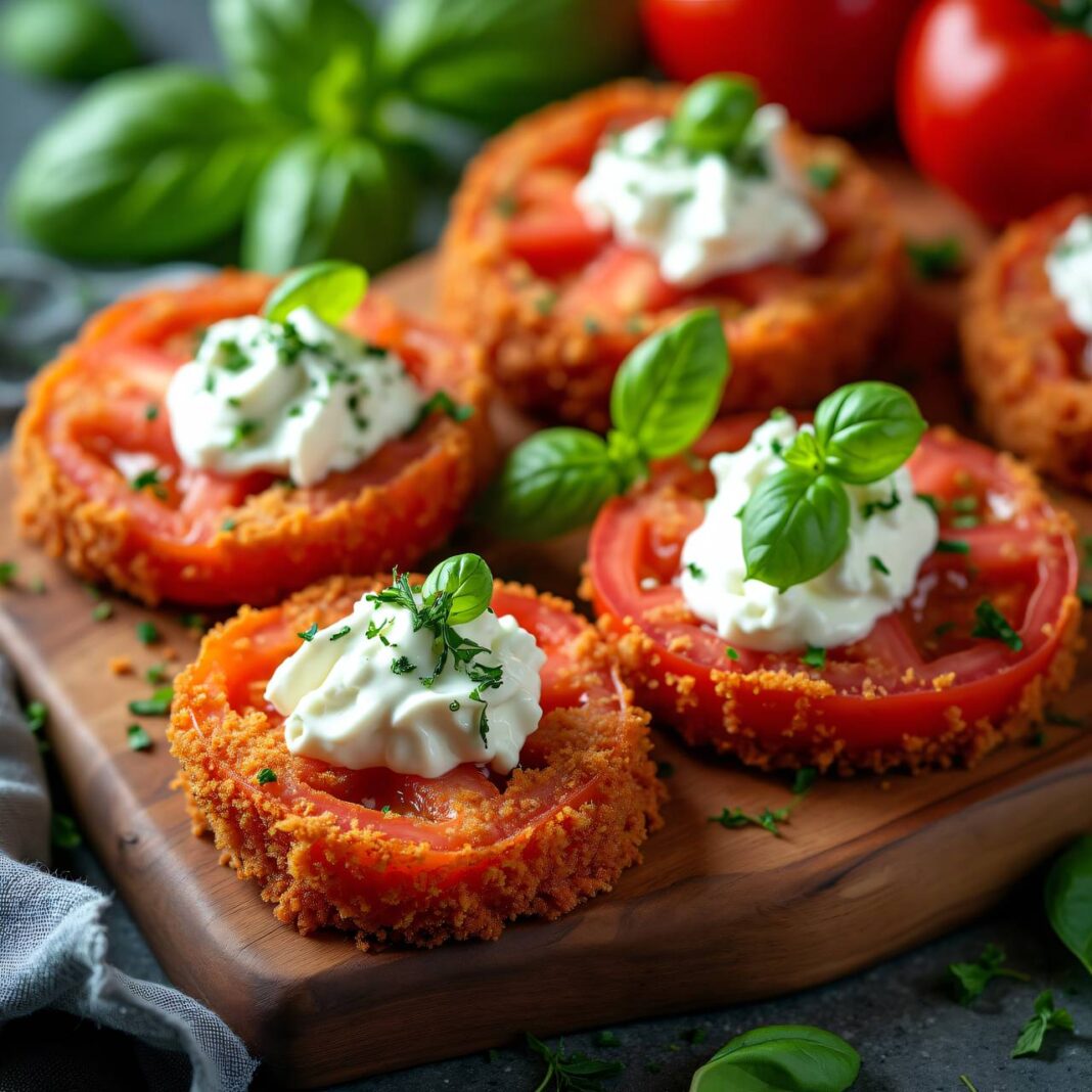Panierte Tomaten mit Basilikum-Cottage Cheese Rezept Panierte Tomaten mit Basilikum-Cottage Cheese Rezept