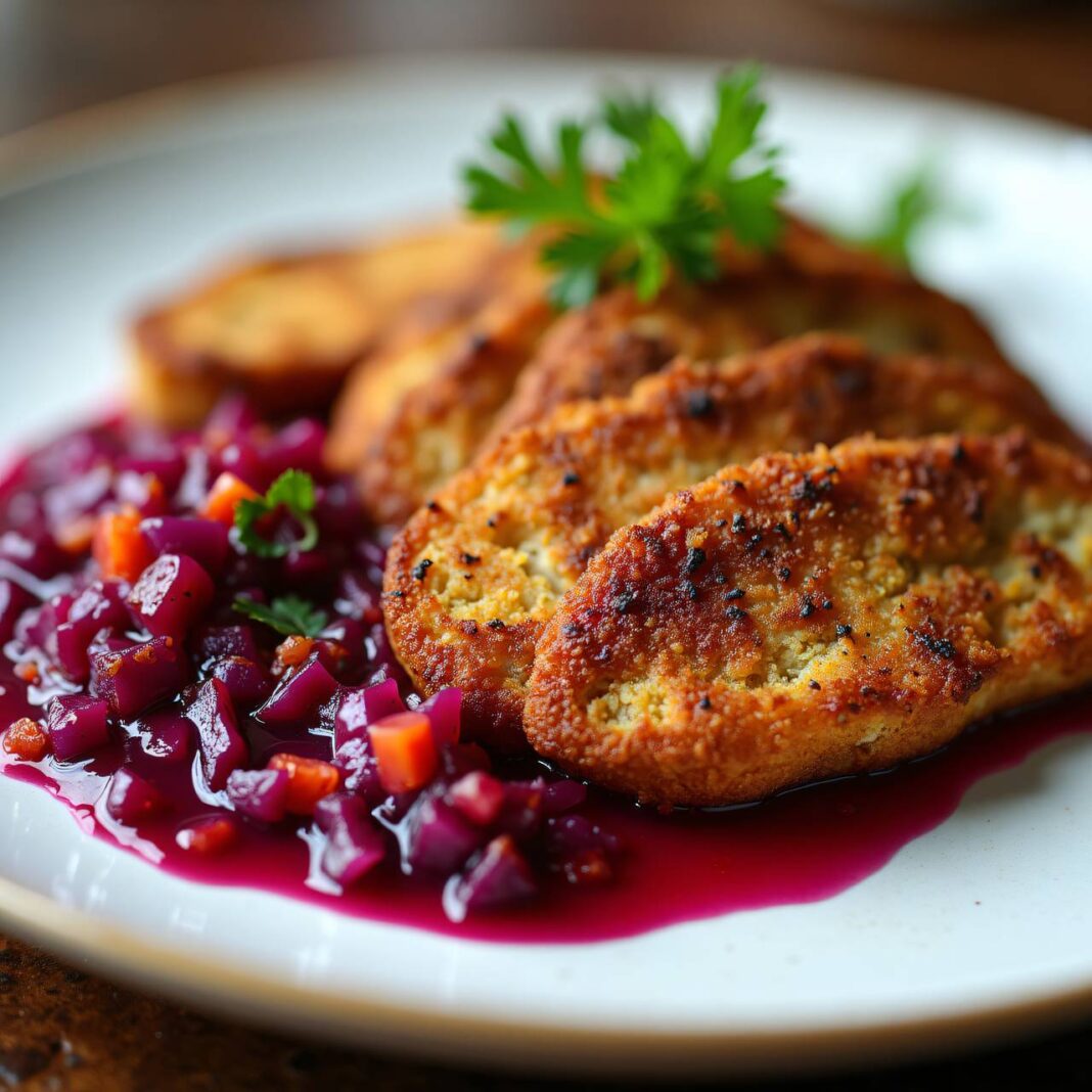 Paniertes Tafelspitz mit Rotkraut-Chutney Rezept Paniertes Tafelspitz mit Rotkraut-Chutney Rezept