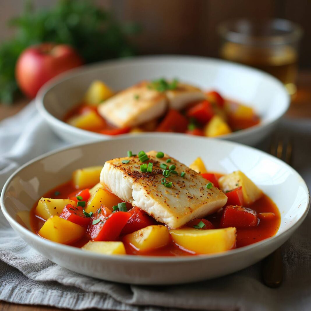 Paprika-Eintopf mit Fischfilets Rezept Paprika-Eintopf mit Fischfilets Rezept