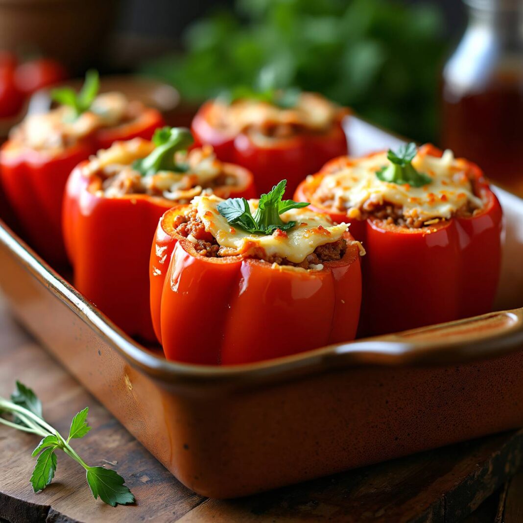 Paprika mit Lasagnefüllung (Low Carb) Rezept Paprika mit Lasagnefüllung (Low Carb) Rezept