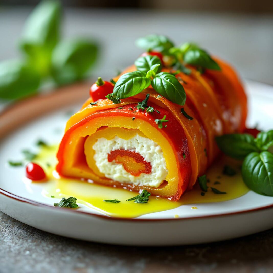 Paprika-Ricotta-Terrine mit Basilikumöl Rezept Paprika-Ricotta-Terrine mit Basilikumöl Rezept