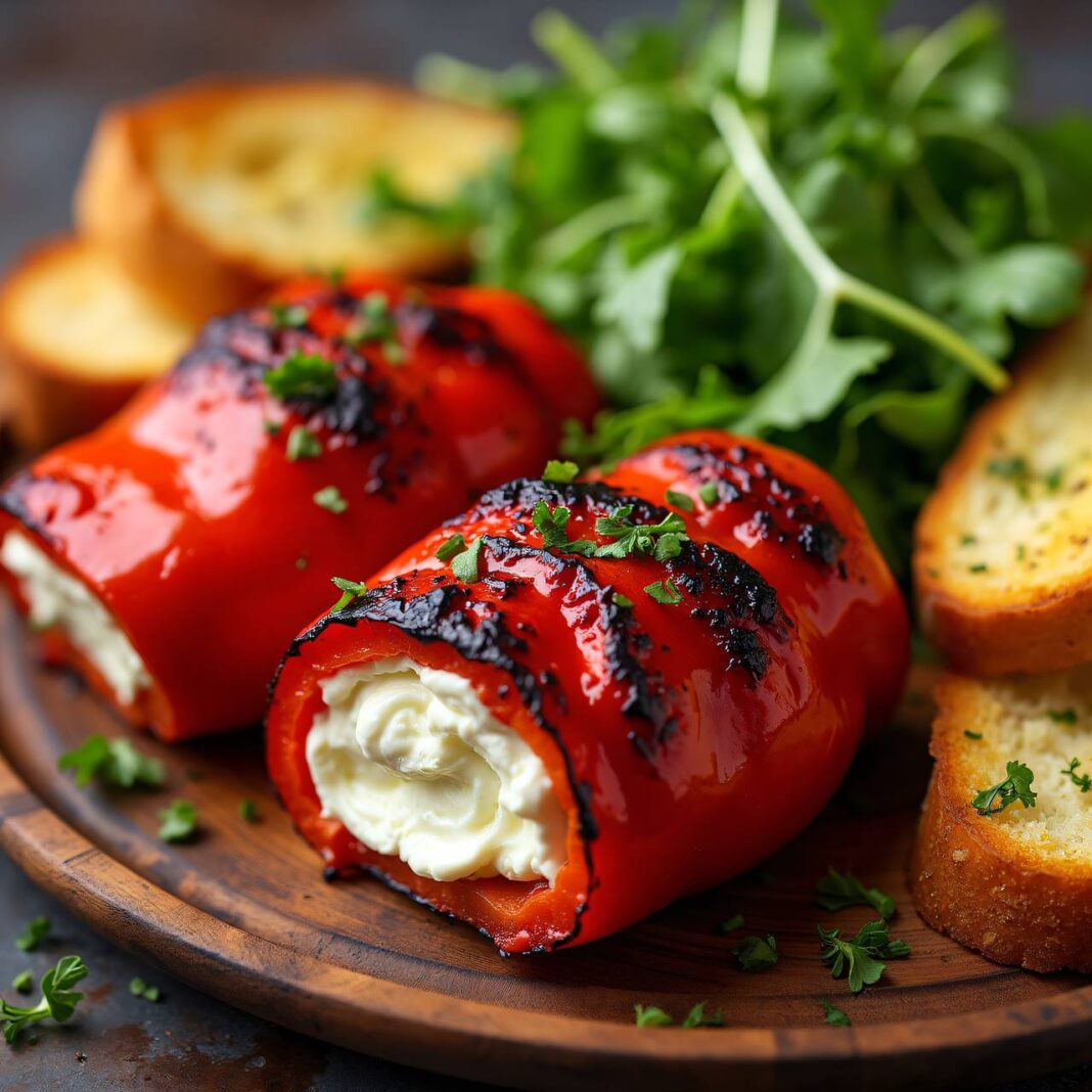 Paprika-Rollen mit Frischkäse Rezept Paprika-Rollen mit Frischkäse Rezept