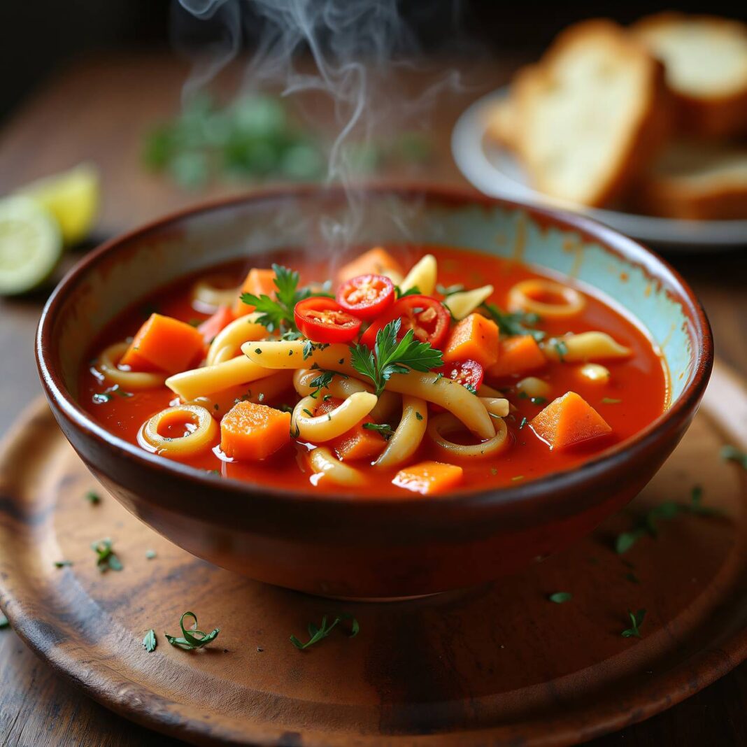 Paprika-Suppe mit Pasta Rezept Paprika-Suppe mit Pasta Rezept