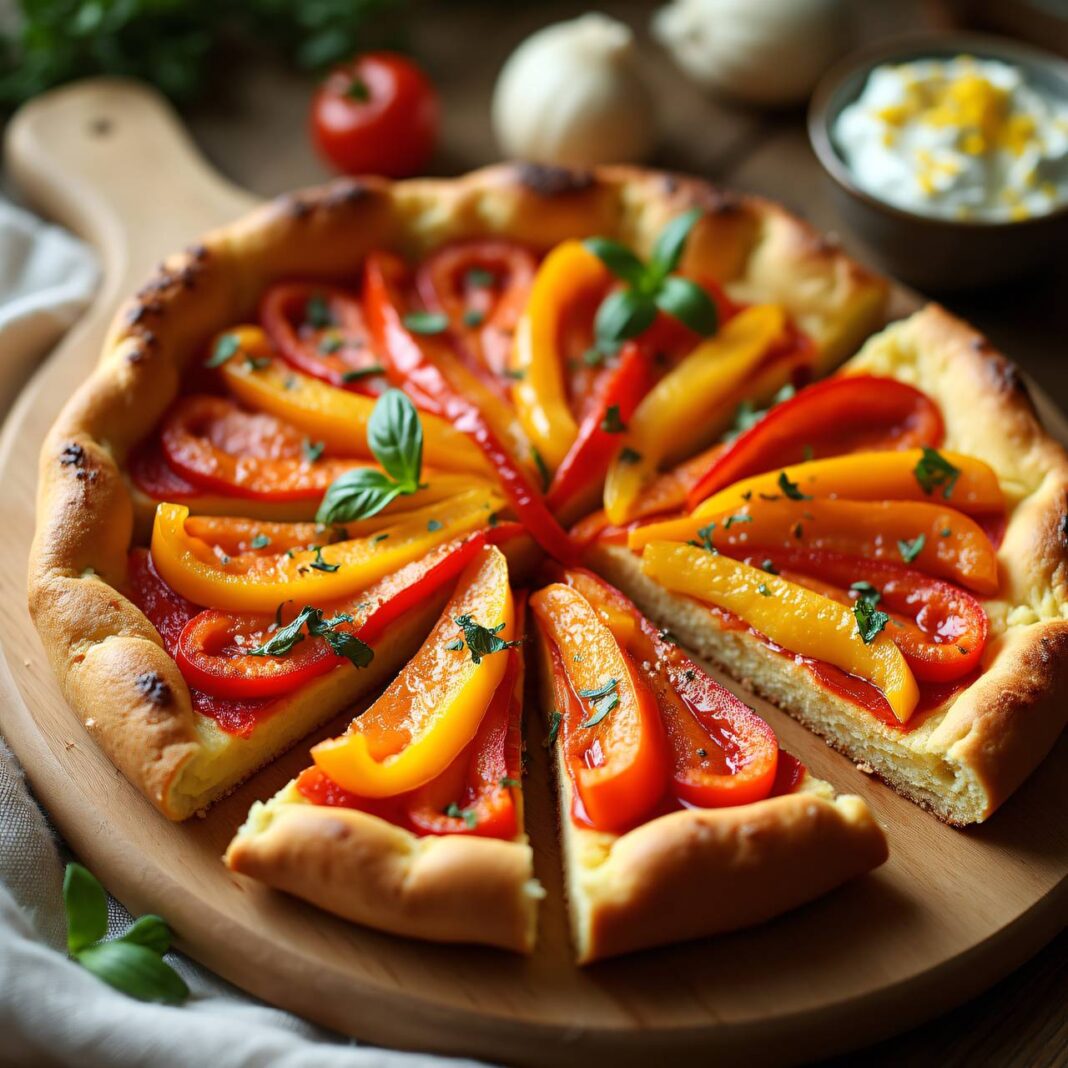 Paprikafladen mit Majoran-Crème-fraîche Rezept Paprikafladen mit Majoran-Crème-fraîche Rezept