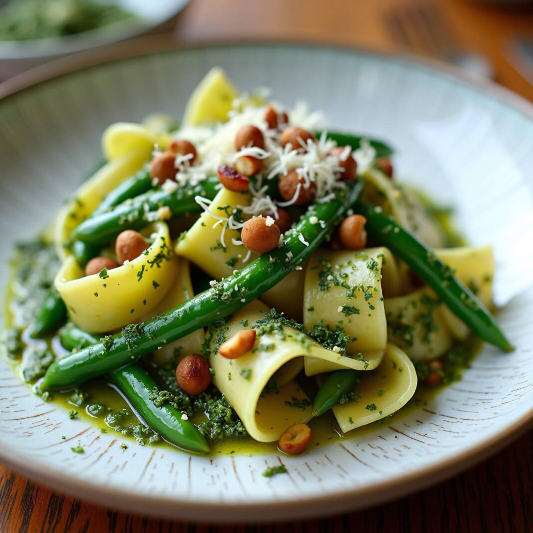Pasta mit Bohnen und Pesto Rezept Pasta mit Bohnen und Pesto Rezept