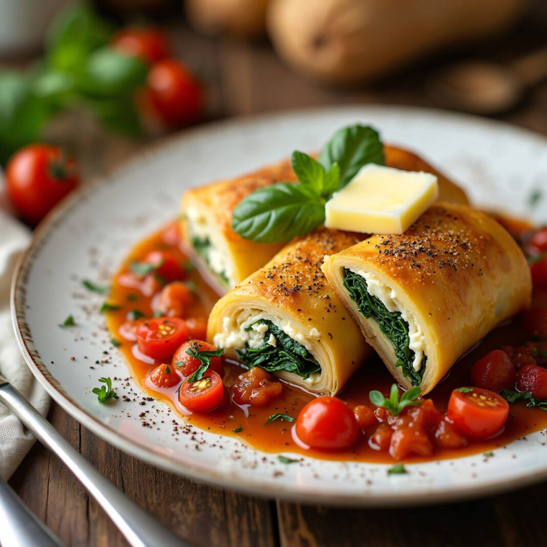 Pasta-Strudel mit Blattgemüse-Käsefüllung Rezept Pasta-Strudel mit Blattgemüse-Käsefüllung Rezept