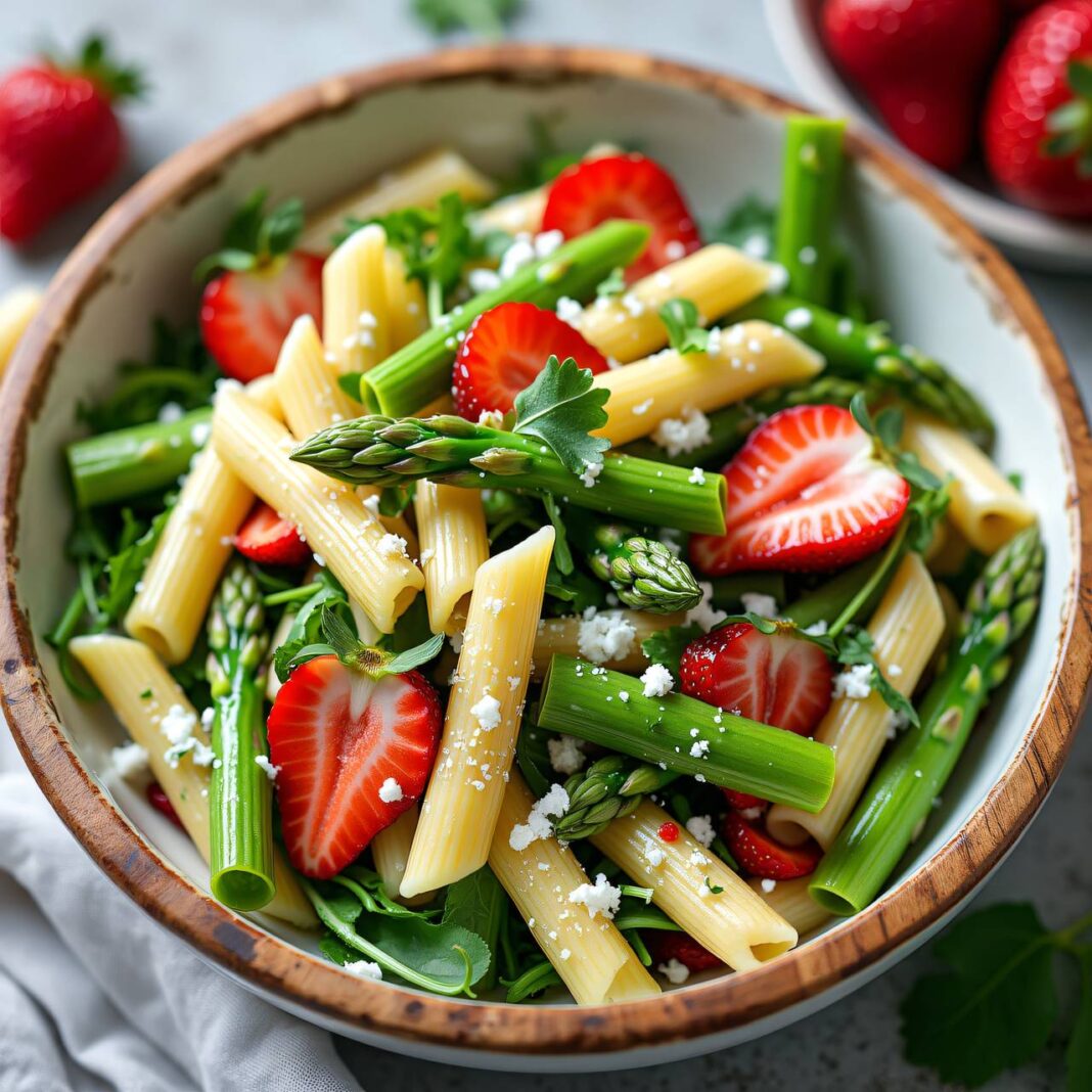 Pastasalat mit Spargeln, Rucola und Erdbeeren Rezept Pastasalat mit Spargeln, Rucola und Erdbeeren Rezept