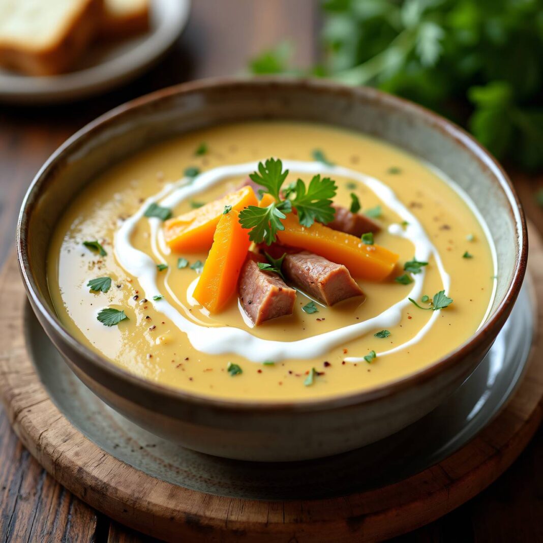 Pastinakensuppe mit Trockenfleisch Rezept Pastinakensuppe mit Trockenfleisch Rezept