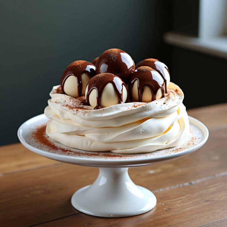 Pavlova mit glasierten Eiskugeln Rezept
