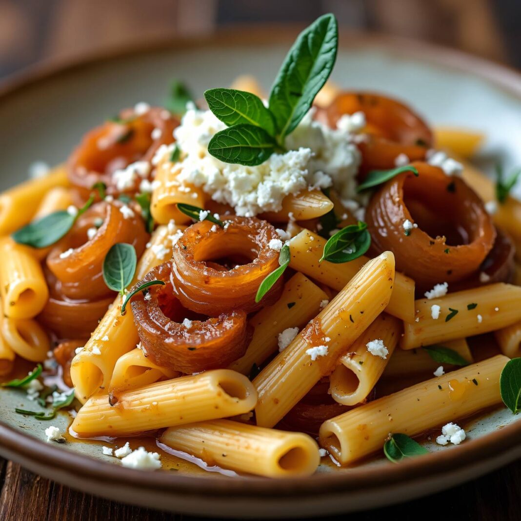 Penne mit Zwiebelringen Rezept Penne mit Zwiebelringen Rezept