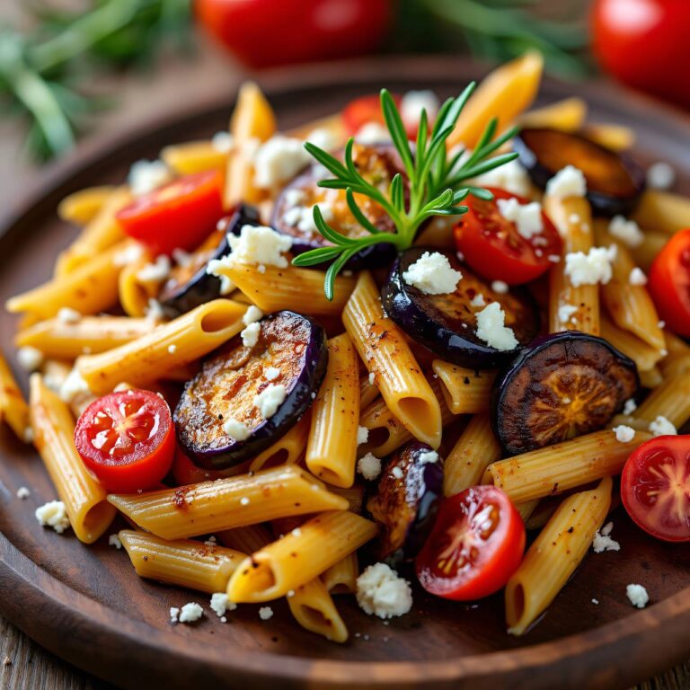 Pennesalat mit Auberginen, Tomaten und Frischkäse Rezept
