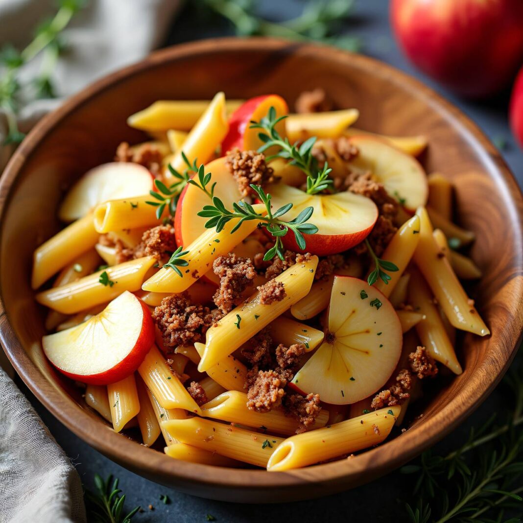 Pennesalat mit Maroni und Apfelsauce Rezept Pennesalat mit Maroni und Apfelsauce Rezept