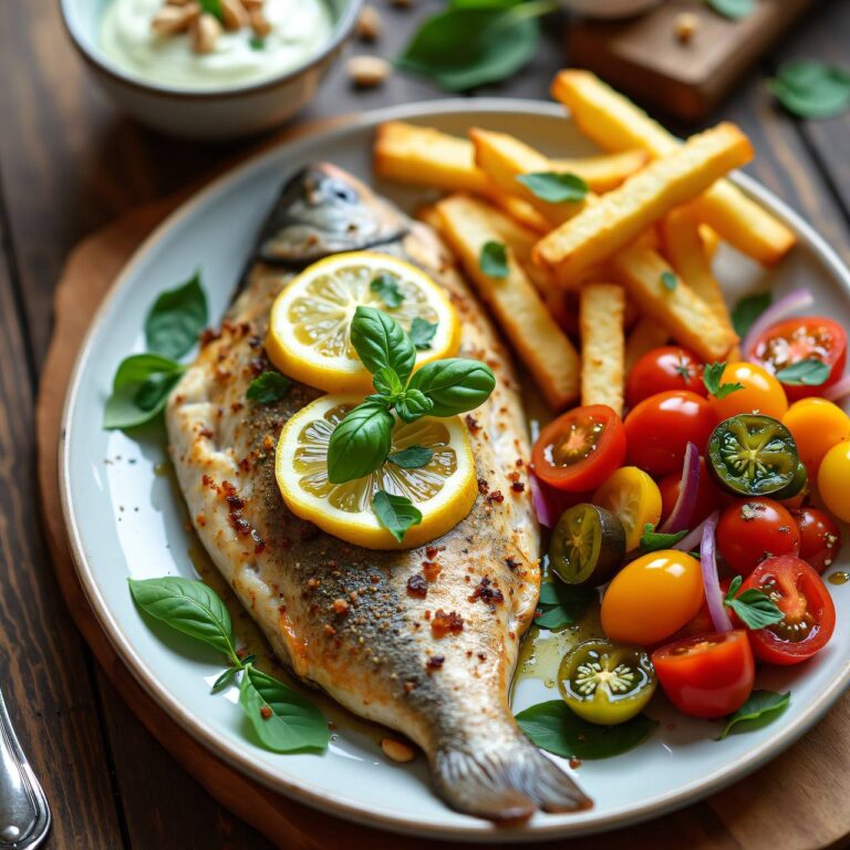 Pesto-Forelle mit Tomatensalat und Rohrfrites (Low Carb) Rezept