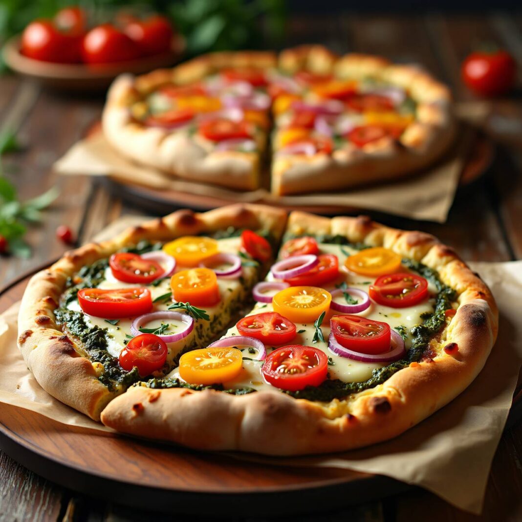 Pesto-Pizza mit Cherrytomaten Rezept Pesto-Pizza mit Cherrytomaten Rezept