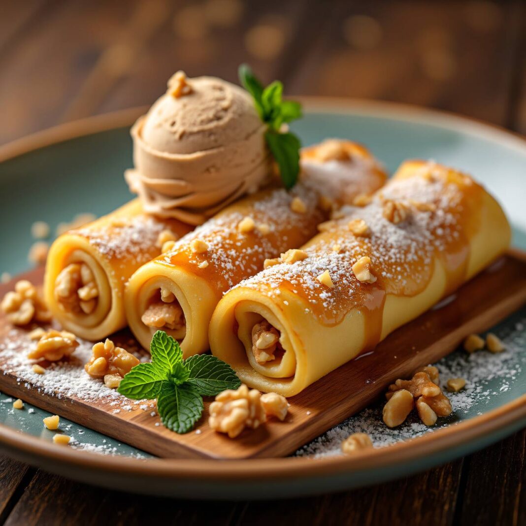 Pfannkuchen mit Walnusseis und Nusslikör Rezept Pfannkuchen mit Walnusseis und Nusslikör Rezept