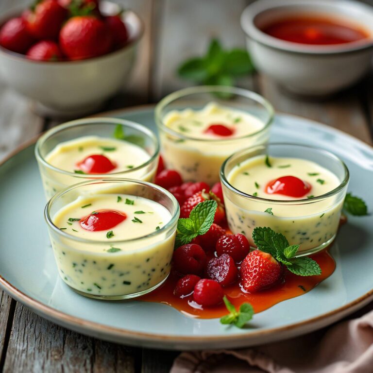 Pfefferminz-Griessköpfli mit Erdbeeren Rezept