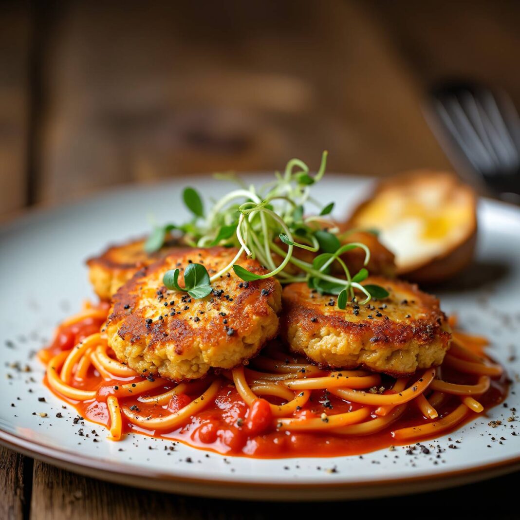 Piccata mit Sprossen zu Tomaten-Spaghetti Rezept Piccata mit Sprossen zu Tomaten-Spaghetti Rezept