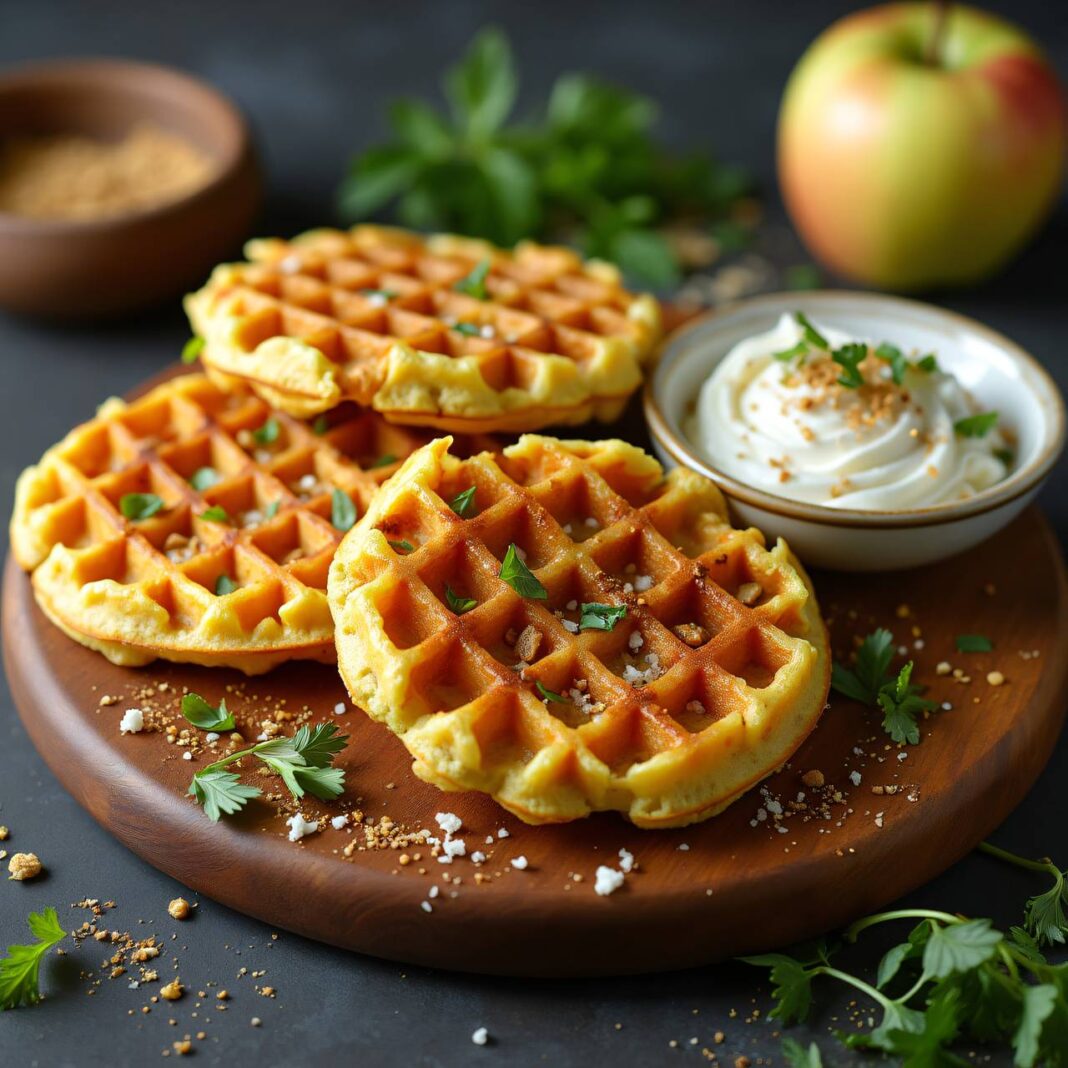 Pikante Gemüsewaffeln mit Meerrettich-Apfel-Quark Rezept Pikante Gemüsewaffeln mit Meerrettich-Apfel-Quark Rezept