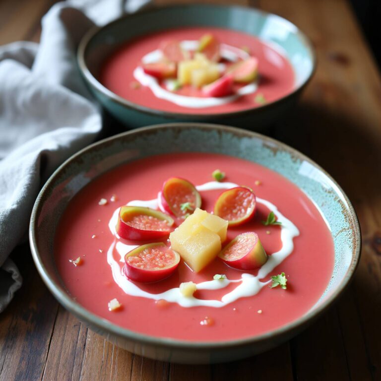 Pikante Rhabarber-Kartoffelsuppe mit Ingwer-Obers Rezept