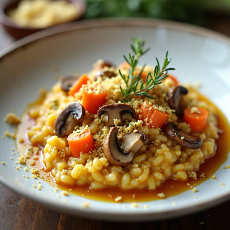 Pilz-Gemüse-Risotto mit Kräuter-Bröseln Rezept