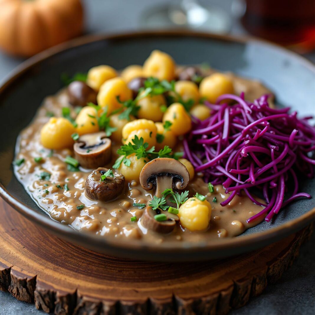 Pilzragout mit Buchweizenspätzle und Rotkohl Rezept Pilzragout mit Buchweizenspätzle und Rotkohl Rezept