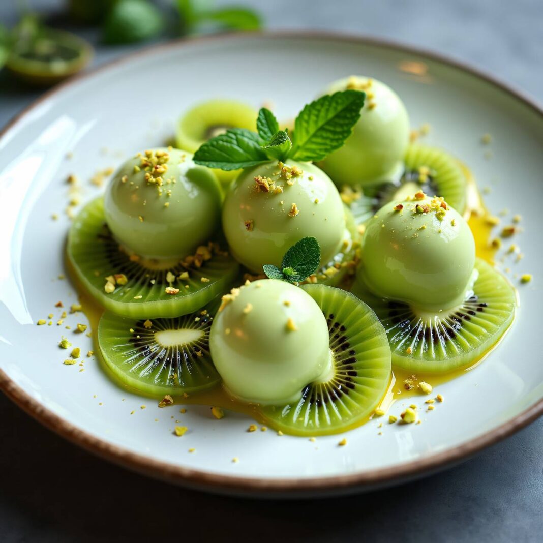 Pistazien-Eiscreme auf Kiwi-Carpaccio Rezept Pistazien-Eiscreme auf Kiwi-Carpaccio Rezept