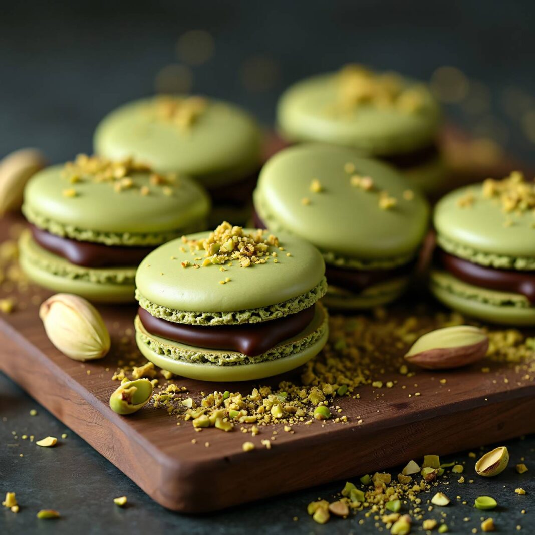 Pistazienmakrönli mit Schokoladefüllung Rezept Pistazienmakrönli mit Schokoladefüllung Rezept