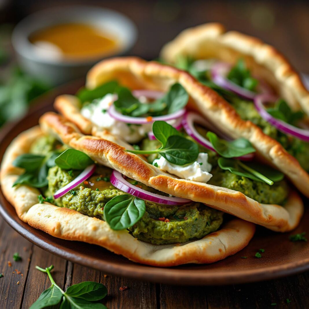 Pitabrot gefüllt mit Kräuter-Hummus und Ziegenfrischkäse Rezept Pitabrot gefüllt mit Kräuter-Hummus und Ziegenfrischkäse Rezept