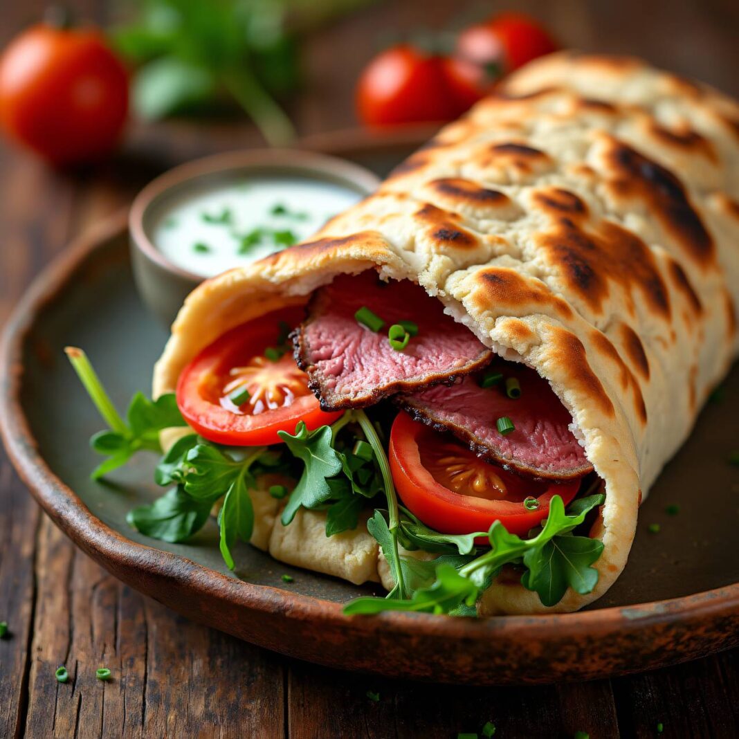 Pitabrote mit Roastbeef und Rucola Rezept Pitabrote mit Roastbeef und Rucola Rezept