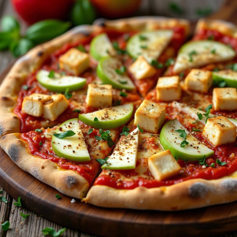 Pizza mit Hühner, Curry und Apfel Rezept