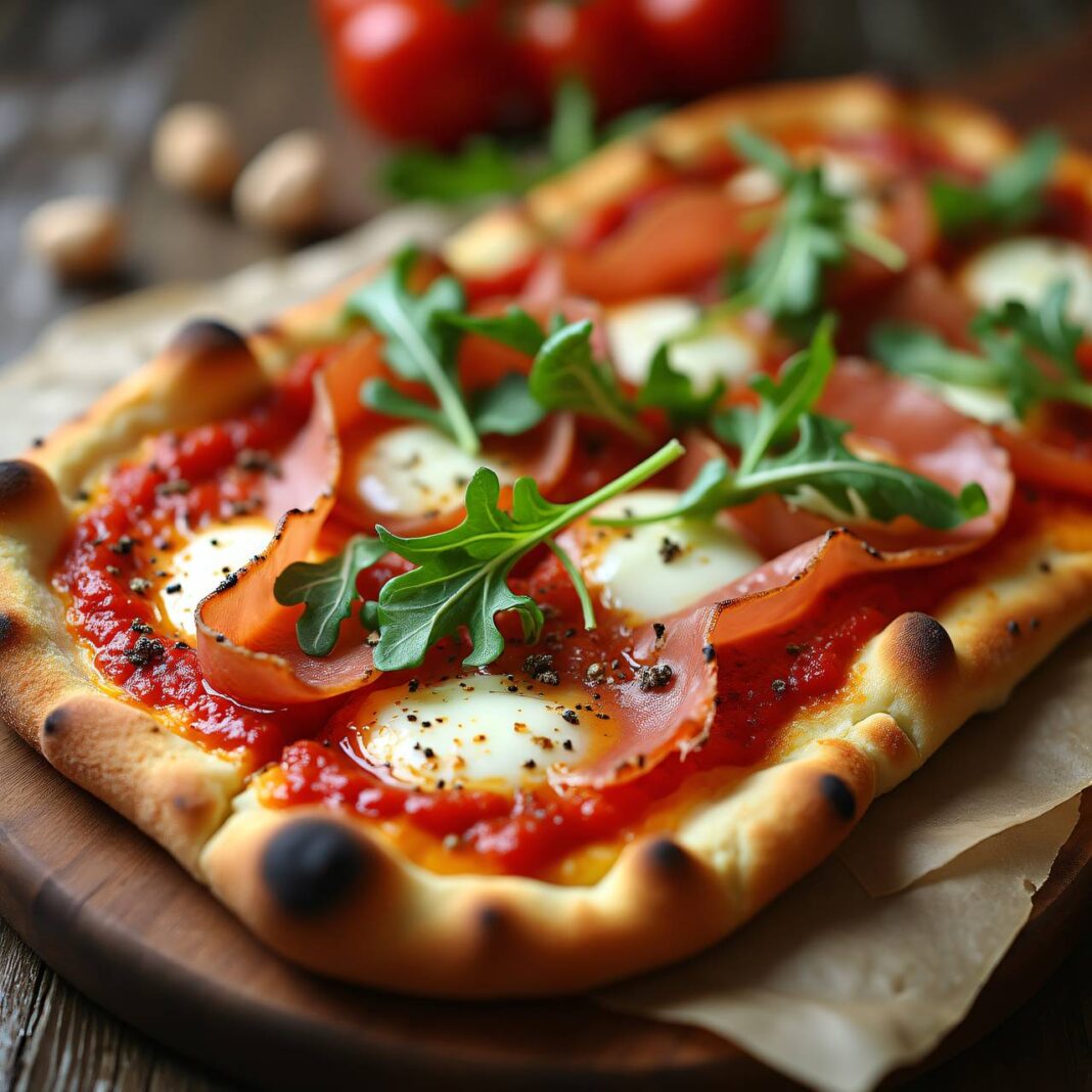 Pizza Prosciutto mit Rucola Rezept Pizza Prosciutto mit Rucola Rezept