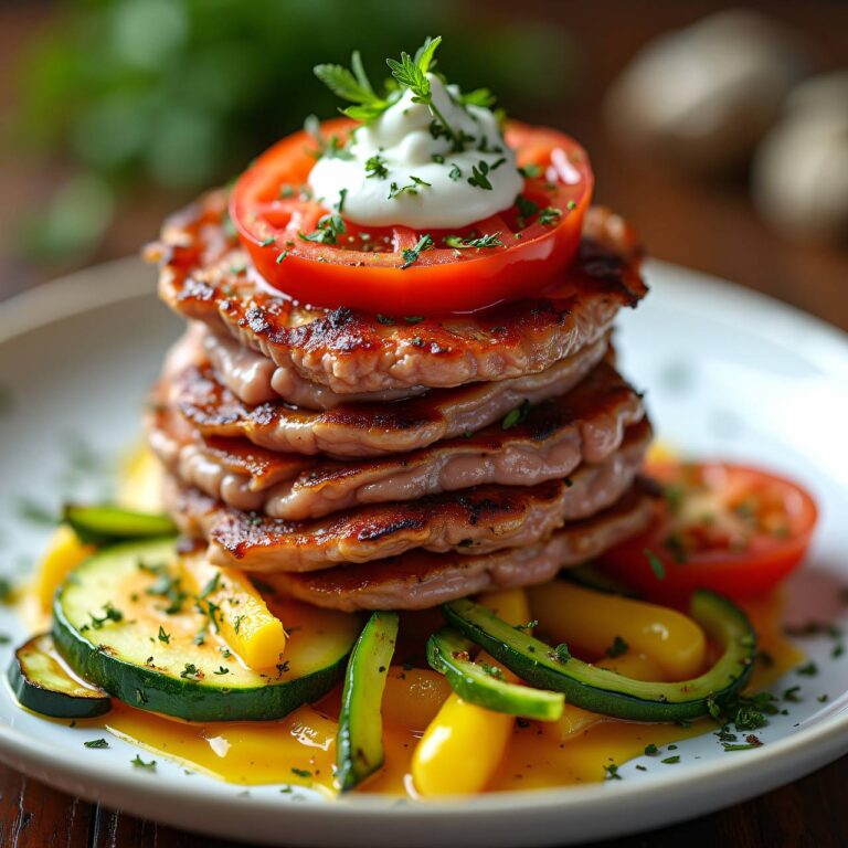 Plätzli-Tomaten-Turm auf Gemüse Rezept